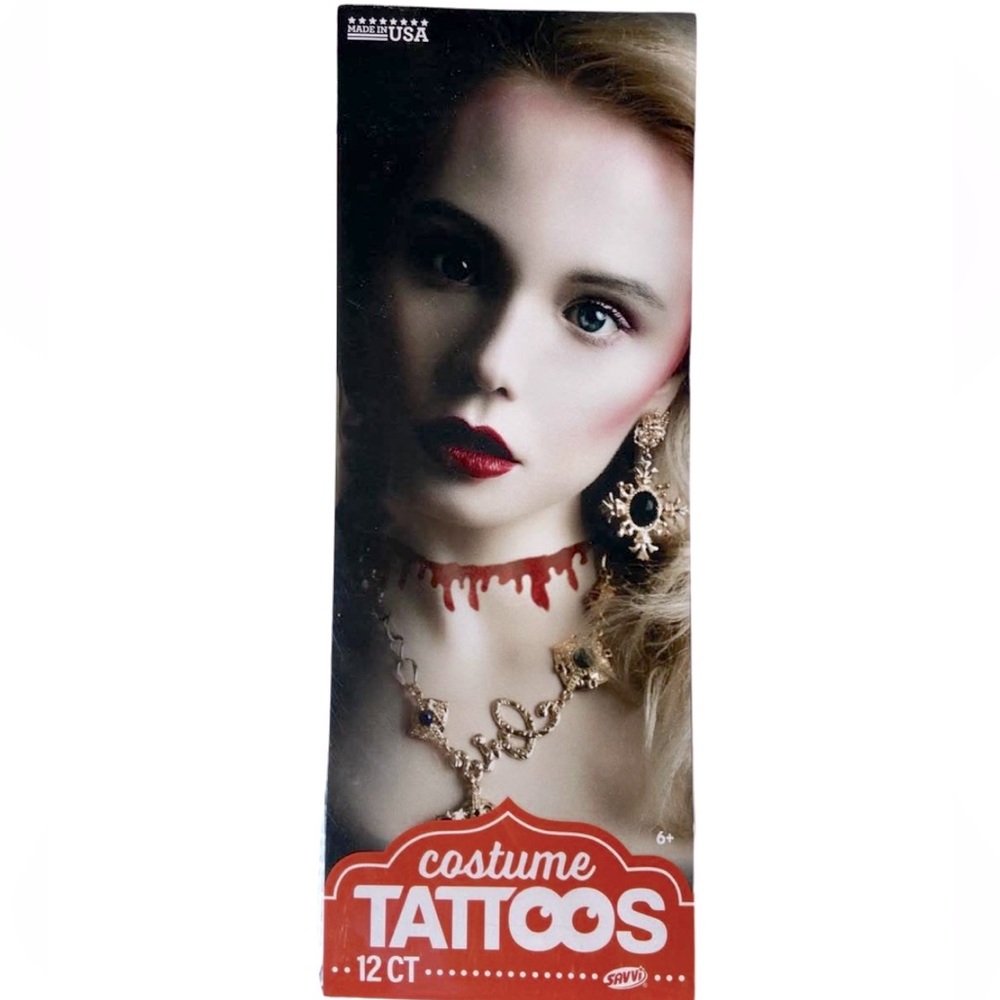 🎃 SAVVI: Halloween Costume Face/Body Tattoos- Disturbed Princess:  12 Count NIP